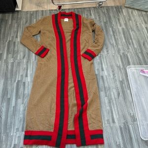 Madeleine Thompson red, green and tan cashmere duster